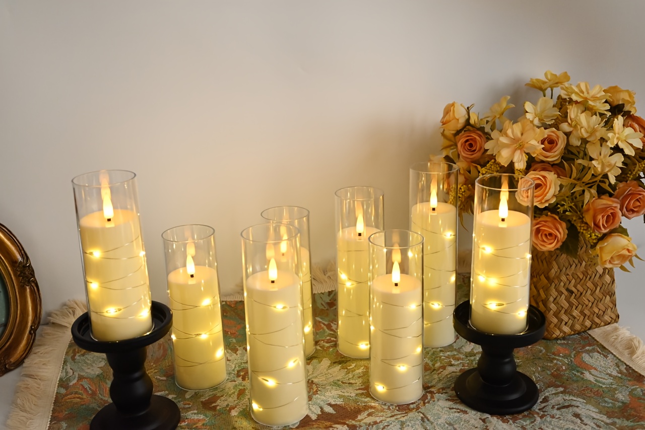 8 Stuks Flikkerende Vlamloze LED Kaarsen met Ingebouwde Feeënlichtsnoer, Batterijgevoerde LED Pilaar Kaarsen met Afstandsbediening en Timer voor Romantische Sfeer en Huis, Bruiloft, Halloween, Kerstdecoratie, Warm Wit Licht
