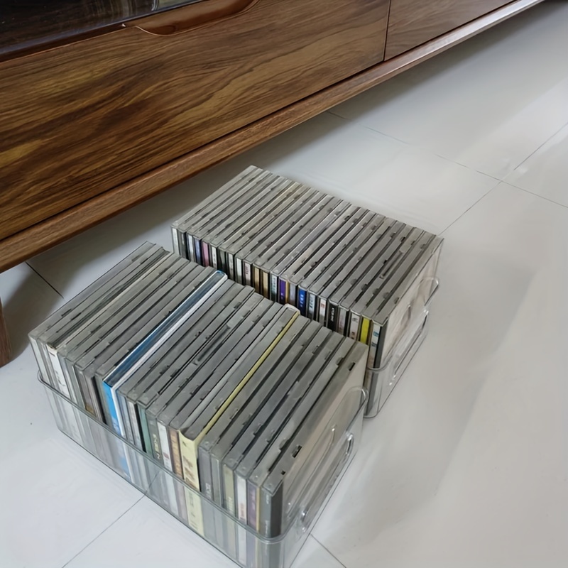 clear acrylic cd dvd storage basket holds 20 standard cases space saving display rack for albums games   desktop organizer cases not included cd storage case details 6