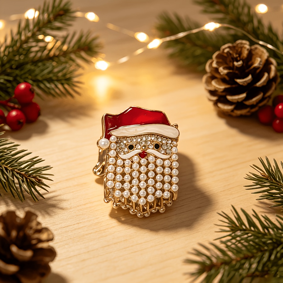 TEMU 1pc Santa Claus Metal Hair Claw Clip, Santa Claus Shaped Decorative Bead Beard Hair Accessory, Cute Women's Clip, Grip, Suitable For Half Updo,