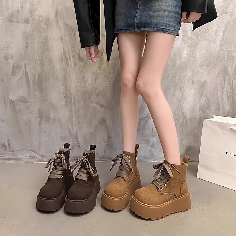 

Chic Vintage-inspired Platform Boots For Girls - , Comfortable With Lace-up Closure, Ideal For & Casual Wear