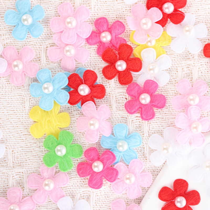 

50pcs Headdress Decorations, Multicolor Fabric Five-petal Handmade For Crafts And Headwear