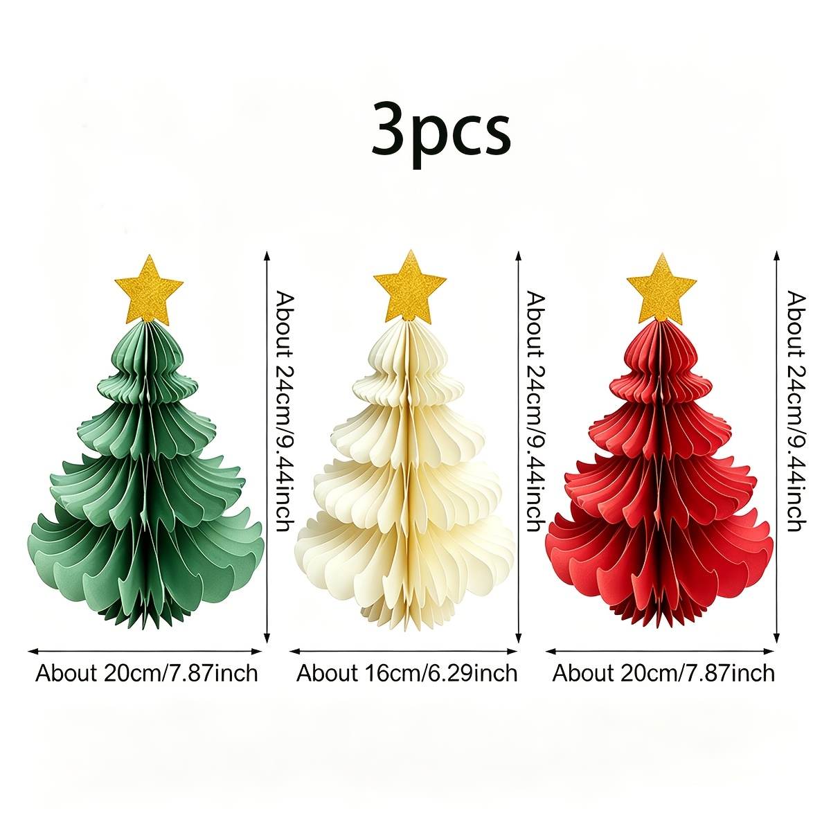 TEMU 3pcs - Nordic Christmas Thick Paper Cone Tree Desktop Centerpiece, 3 Colors Foldable Small Christmas Trees With Topper, Portable Paper Christmas