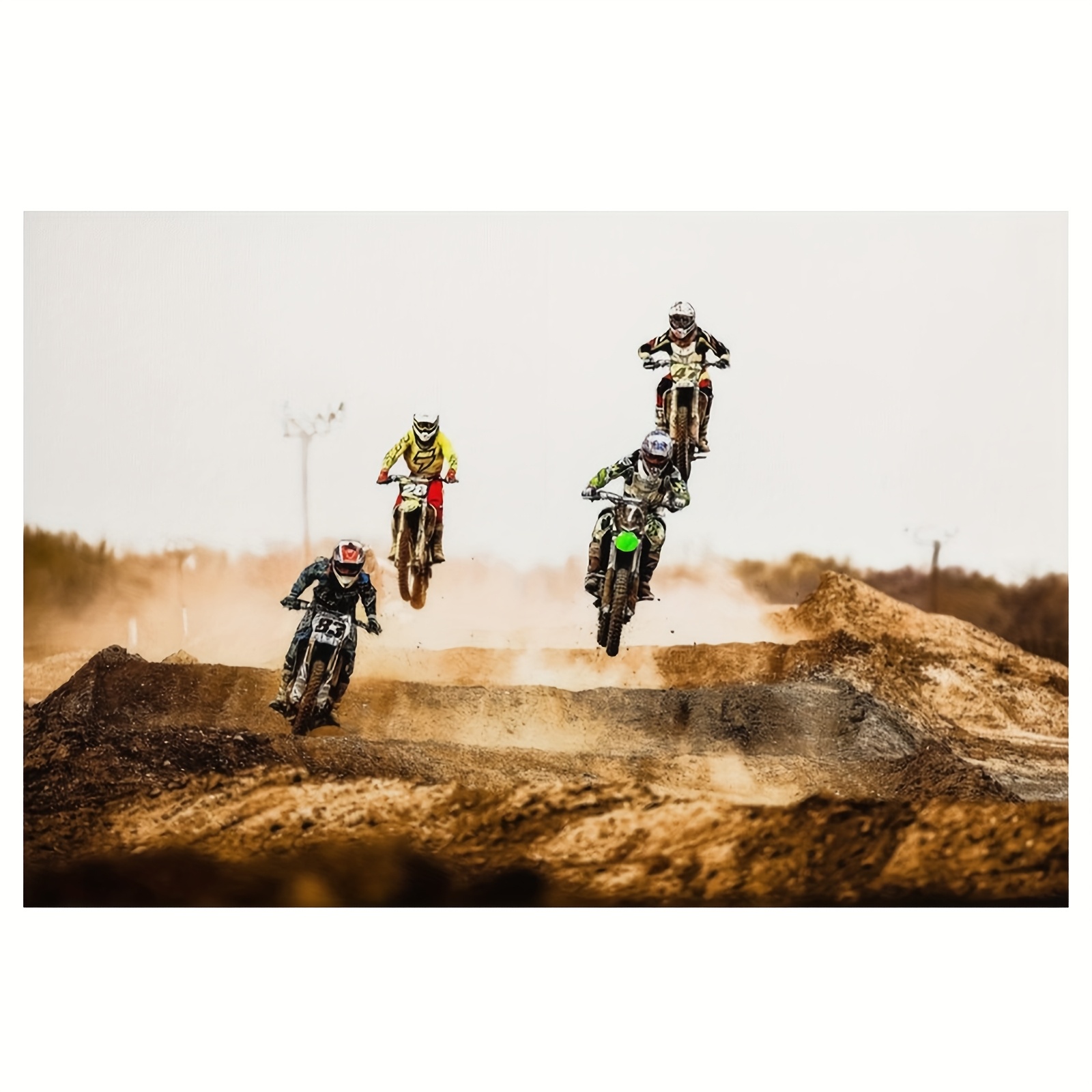 TEMU 1pc Frameless Motocross Motorcycle Canvas Wall Art - 12x18 Inches, Vibrant Action-packed Dirt Bike Racing Scene, High- With Dynamic Movement