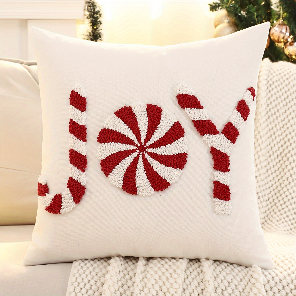 Image of 1pc Joy Christmas Decoration Pillowcase Canvas Embroidery Living Room Bedroom Decoration