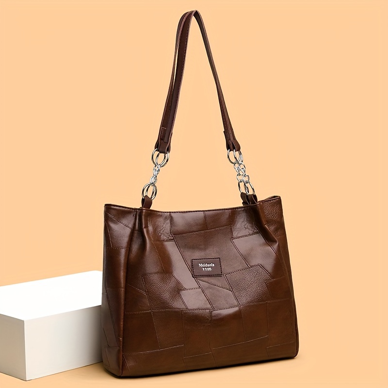 vintage tote bag for women large capacity work travel bag with   closure adjustable shoulder strap metallic chain detail durable polyester lining deep   Product details 2