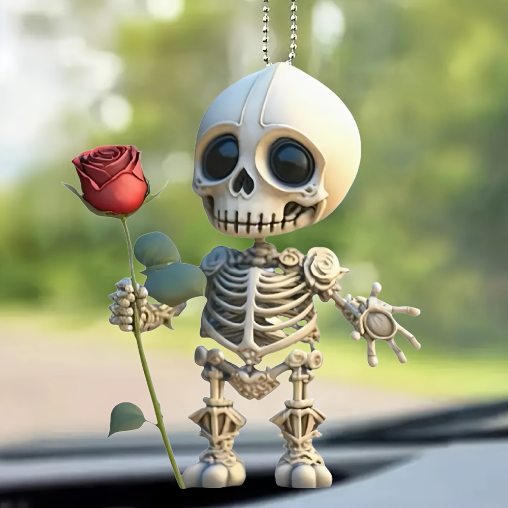 

Skeleton With Rose Acrylic Hanging Ornament, Car, Backpack & Keychain Accessory, For Valentine's Day Or New Year's Gift