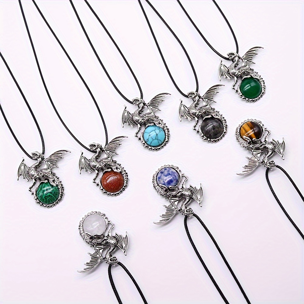 

10pcs Crystal Pendant Set Vintage-style Winged Dragon Charms, Adjustable Necklace For Men And Women, Gift Idea