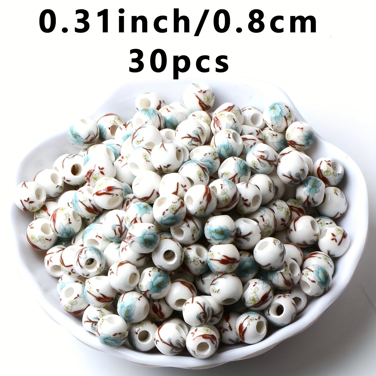 30pcs Vintage Lake Blue & White Porcelain Orchid Beads
