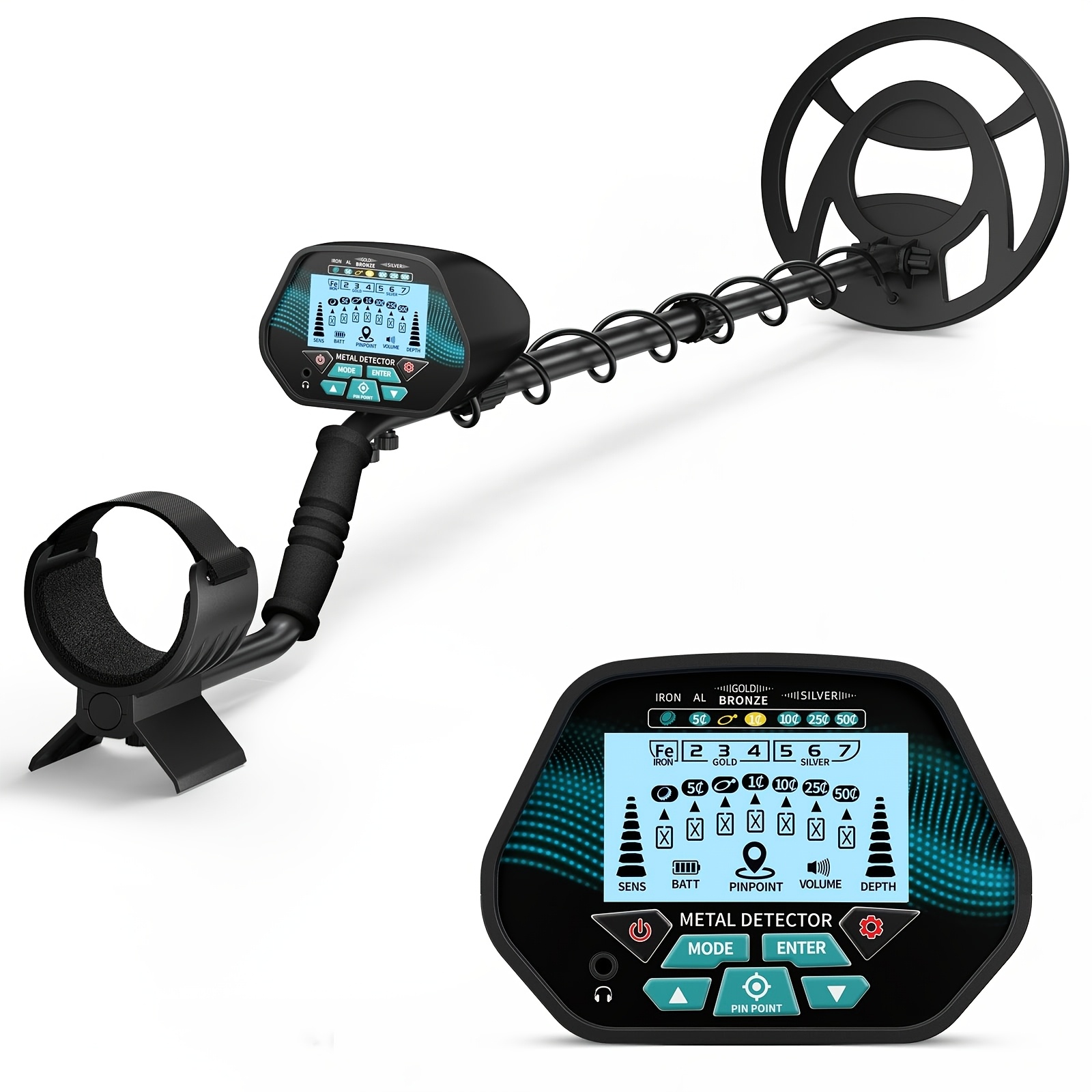 Adjustable Metal Detector With Lcd, All Metal/disc/pp , Sensitivity & , Lightweight Golden Finder For Beach And Garden