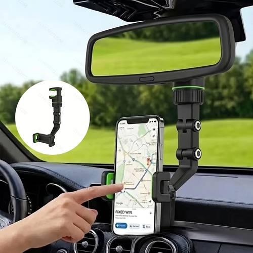 imagen del artículo soporte para teléfono de coche, soporte giratorio 360° y ajustable, soporte de teléfono para coche estable con seguro, material de plástico , soporte de coche resistente para gps, soporte , compatible con la mayoría de