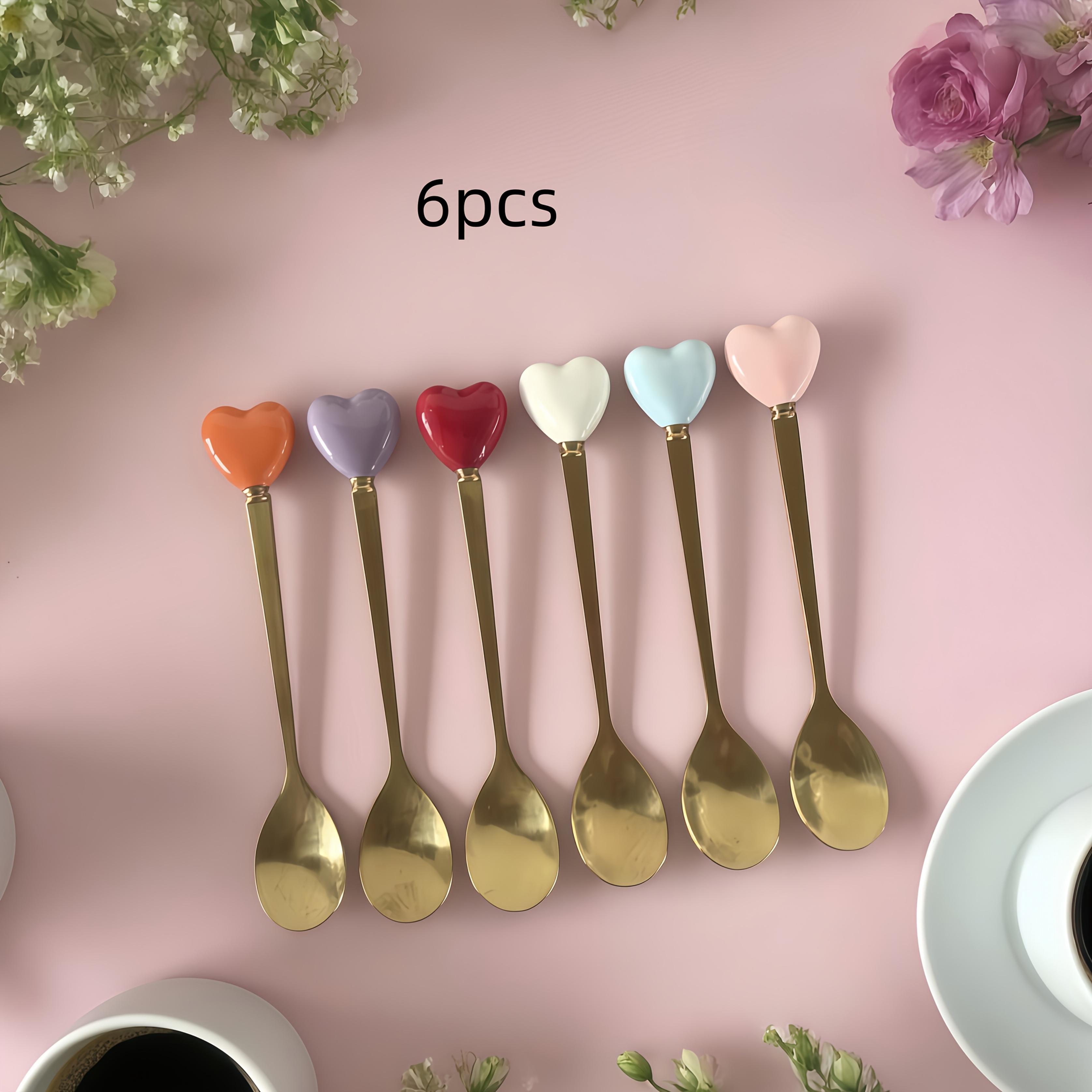 E-shop Set mit 6 Edelstahl Löffeln mit bunten Keramikgriffen, erhältlich in zwei Größen für Desserts und Tee - Ideal für Afternoon Tea, Partys,
