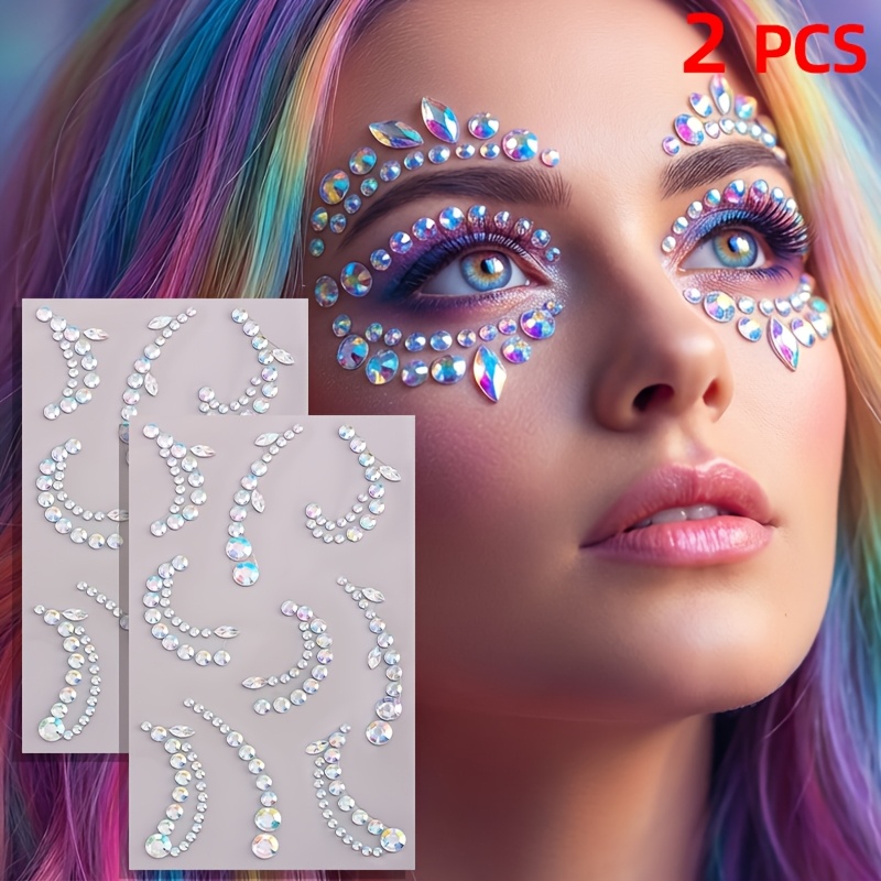 TEMU 1/2pcs Adesivi Strass 3D per , Strass Laser a Forma di Lacrima, Decorazione per Trucco da Festa, Accessori Durevoli per Festival Musicali Y2K e