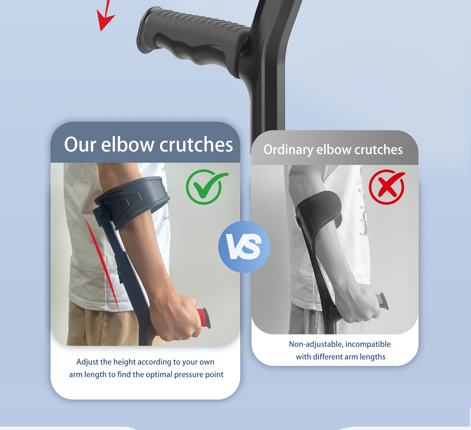 Rotatable Elbow Crutch, Portable Foldable Telescopic Elbow Rest, Rehabilitation Assistive Elbow Cane, Multi-Point Support Comfortable Underarm Crutch