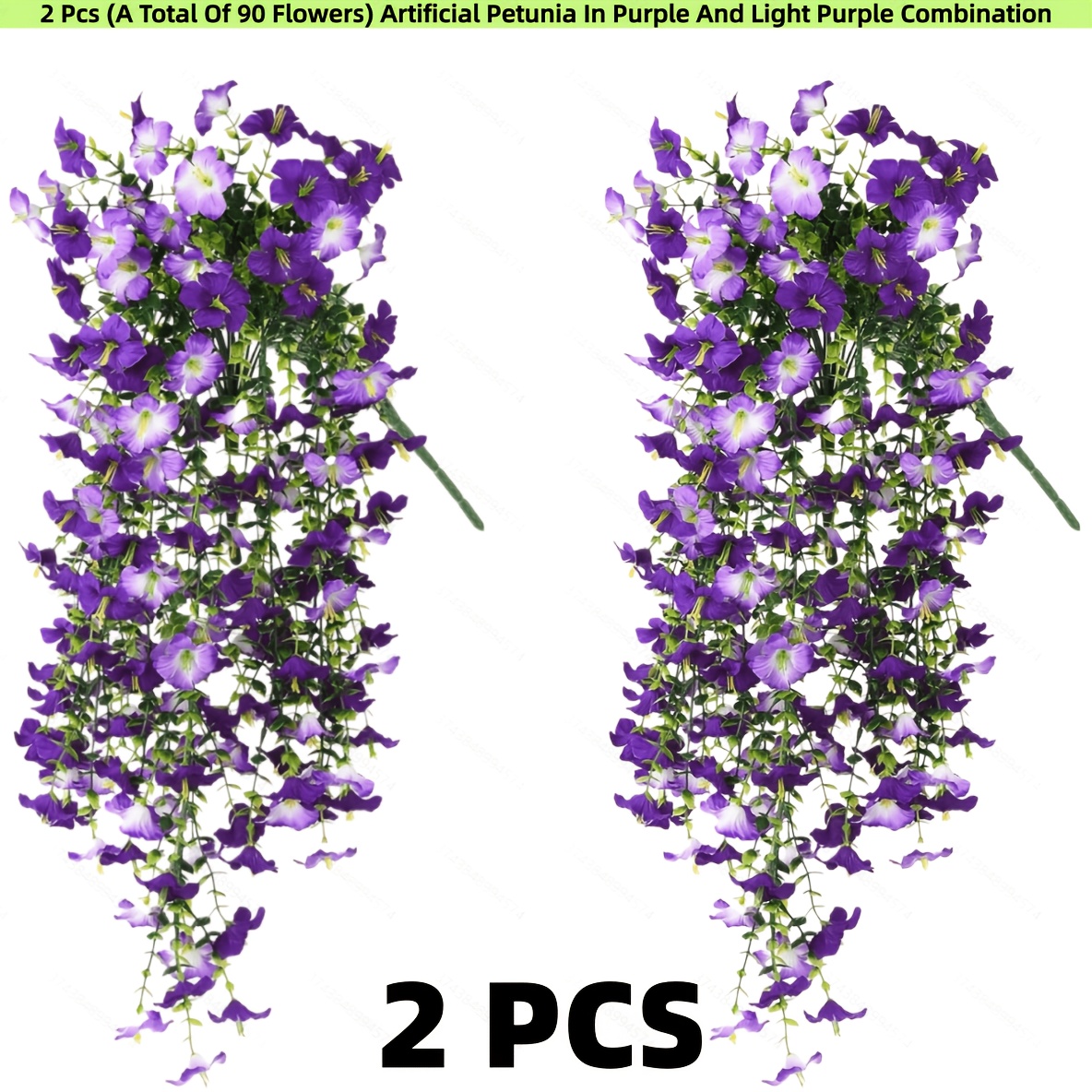 90 Flowers = 2pcs Artificial Hanging Flower Plants For Outdoor Spring Summer Decoration, Faux Silk , Uv Resistant, Looks Real For Outside Home, Indoor Planter, Porch, Garden, Yard Decor (deep )