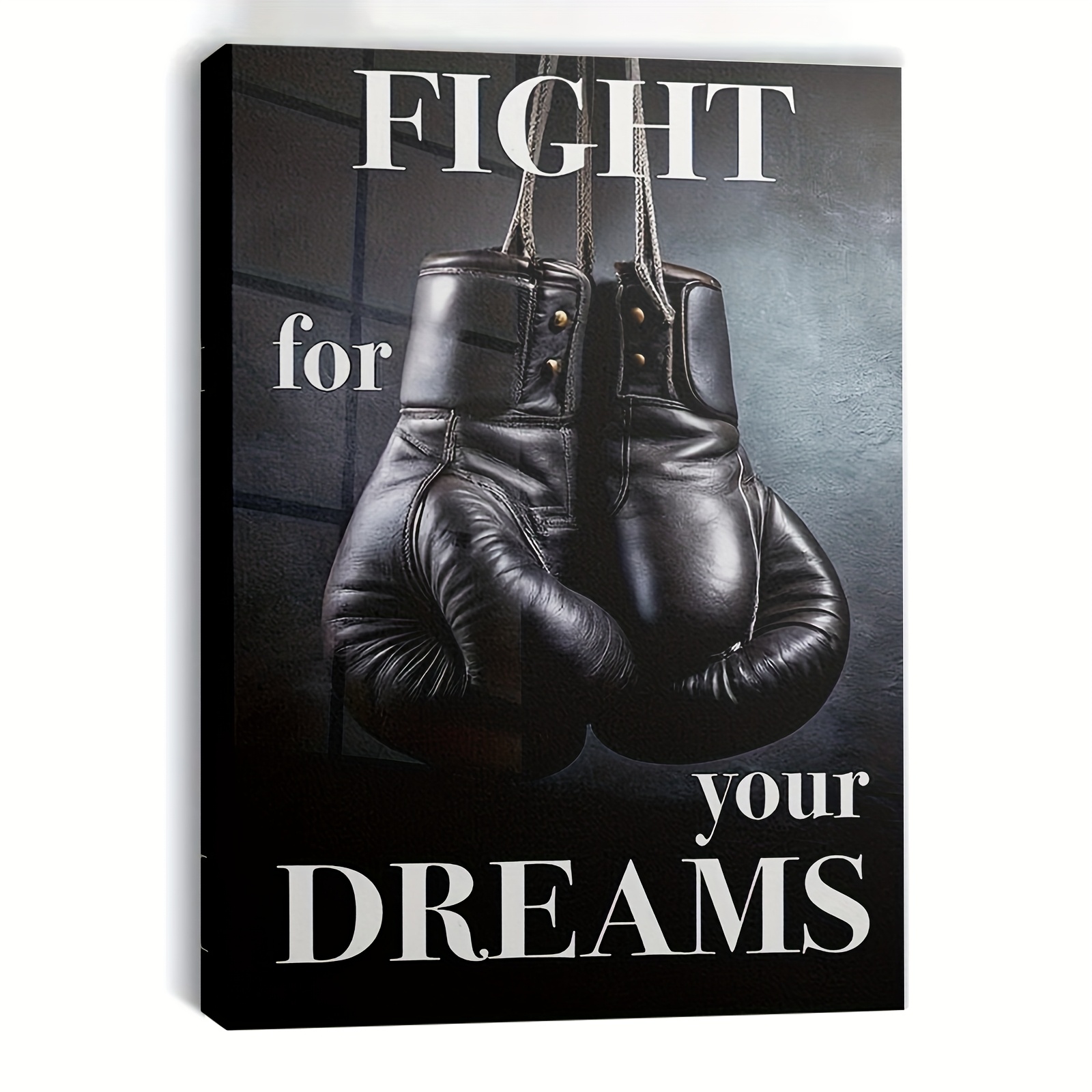 TEMU 2D Plat, 1- Ingelijst "Vecht voor je " Motivatieposter - Bokshandschoenen Canvas Muurkunst met Haak Ophang systeem, Zwart & Wit Minimalistisch