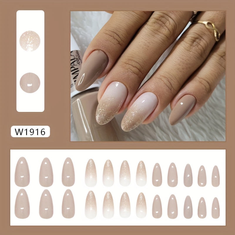 Image of Minimalist Vintage Warm Brown Gradient Nail Tips With Shimmer, Embodying A Gentle And Stylish Ins Vibe, Detachable Design