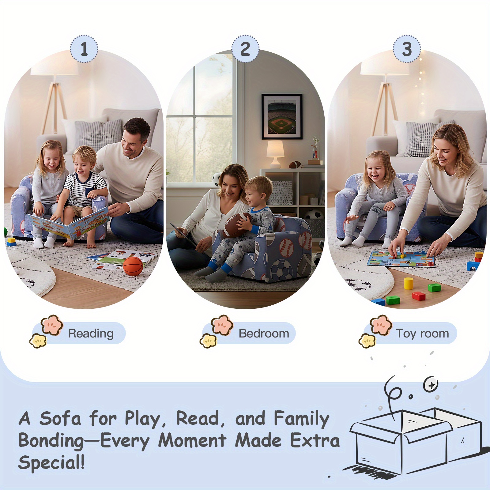 Welnow Sofa, Couch for Kids with Carry Handle And Side Pockets, Foam Chair for Toddlers, Armrest Chair for Kids, Reading Sofa for Boys Or Girls