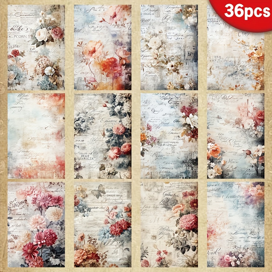 

36 Sheets A5 (8.26*5.7in)vintage Floral Writable Scrapbook Paper, Flower Scrapbooking Diy Paper, Handmade Greeting Cards, Perfect For Packaging, Bullet Journals, Craft Supplies, Decoration