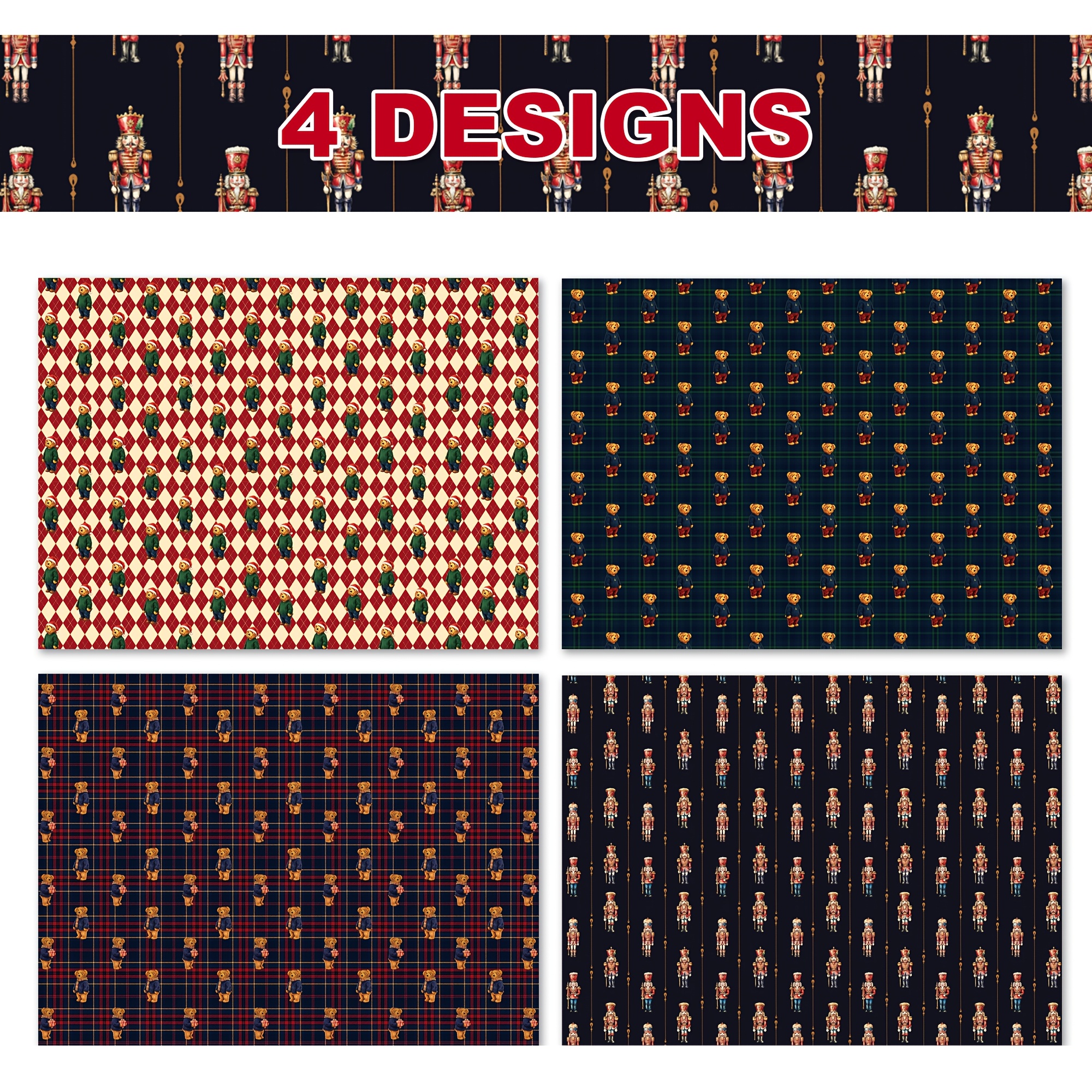 TEMU 12 Sheets Christmas Nutcracker Wrapping Paper,nutcracker Bear Tartan Design Gift Wrap Paper Folded Flat For Diy Crafts Xmas Holiday Gifts
