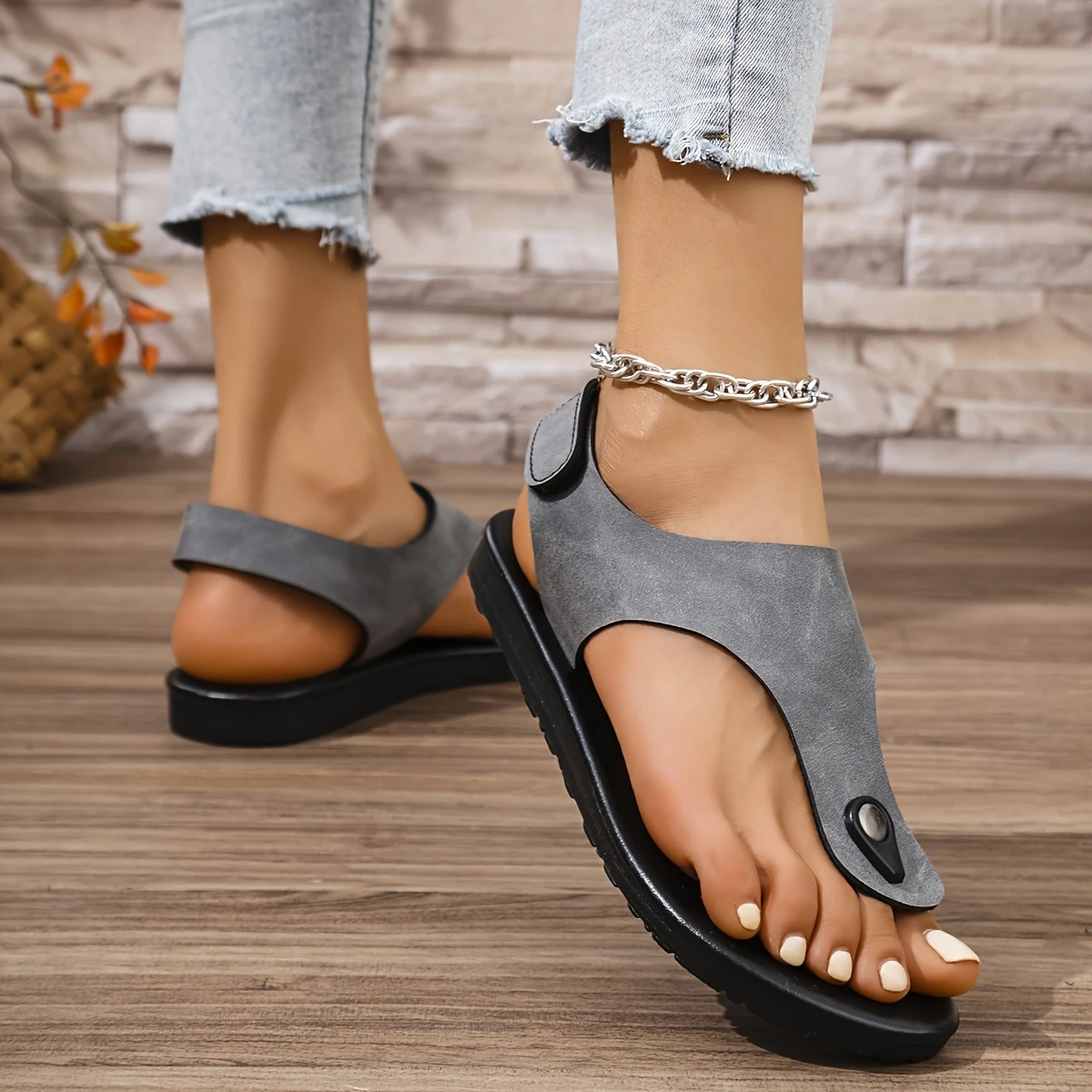 elegant fall 2024 collection breathable hook and loop fastener closure sandals in brown gray black comfortable flat sole with cover upper for beach or home use plaid anti slip details 12