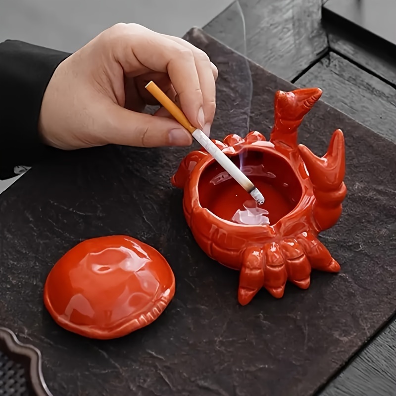 cute crab ashtray with lid fly proof non electric smoking tray decorative tabletop decor for home office bar perfect durable ceramic construction office accessory whimsical design glossy unique shape Product details 2