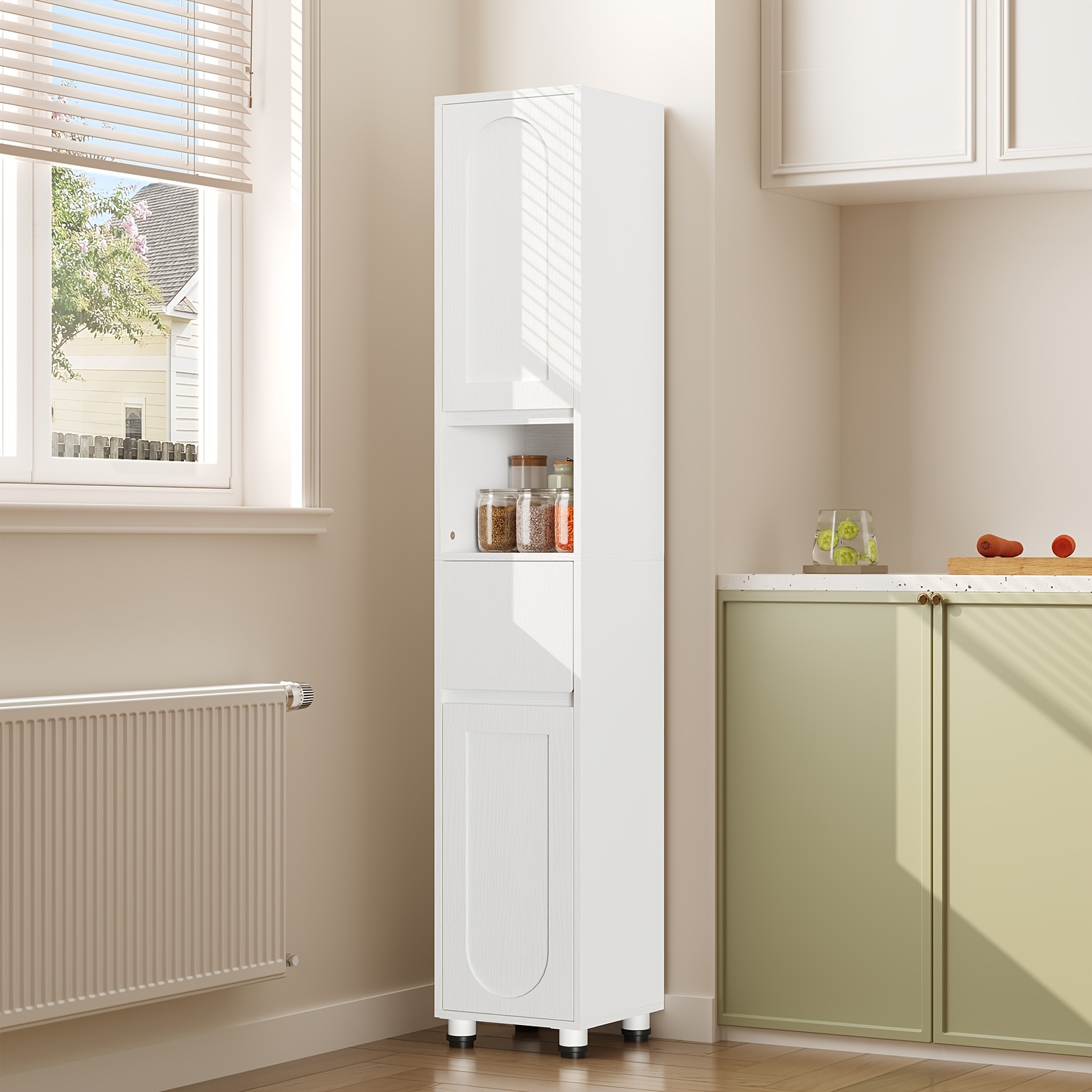 Image of Cm Tall Office Cabinet Featuring Adjustable Shelves And Doors, A Slim Storage Solution Ideal For Small Spaces Such As Bathrooms, Living Rooms, , And Kitchens, In White