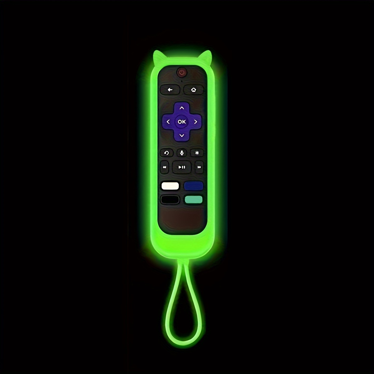 Cute Cat Ear Shaped Glow-In-The-Dark Silicone Universal Remote Control Cover with Lanyard, Suitable for TCL And Hisense.