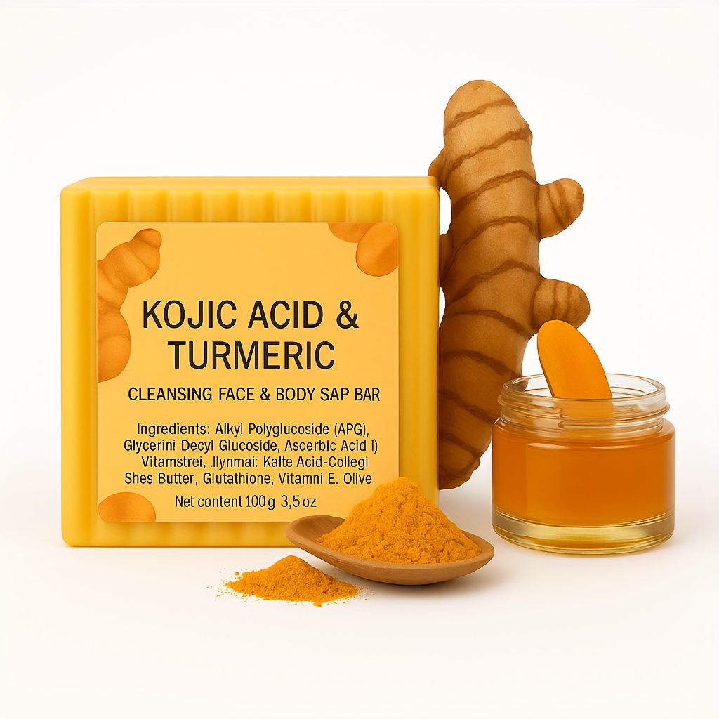 Turmeric Soap Bar For Face Skin, Deep Cleansing, Formula Turmeric & Kojic Acid Brightening Soap, Kojic Acid Soap, Soap Body Care Body Wash Lemon Flawless