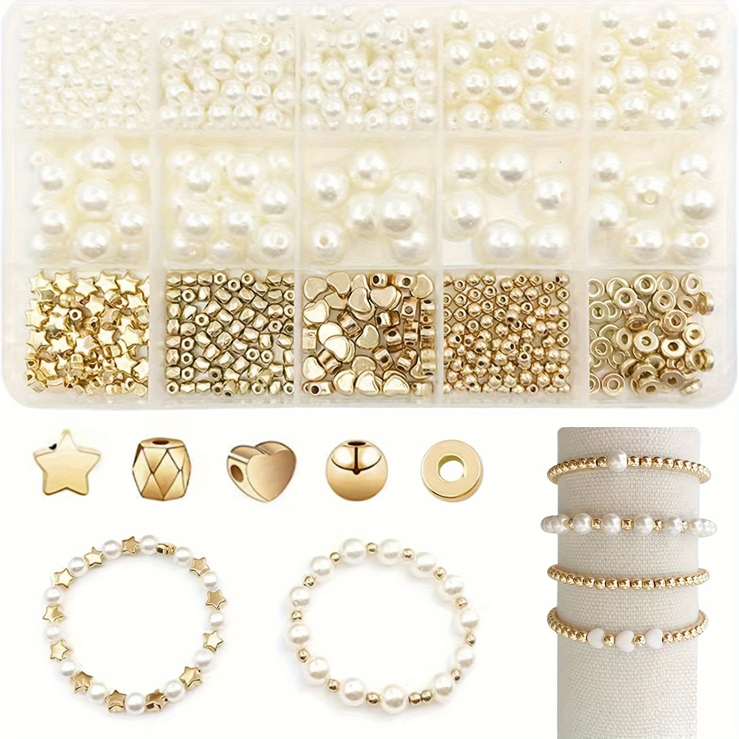 

720-piece Beading Kit - Fashion Style Crafting Beads Set With Hollow , Assorted Round Pearls And Decorative Spacer Beads, Making Supplies For Bracelets, Earrings, And Necklaces