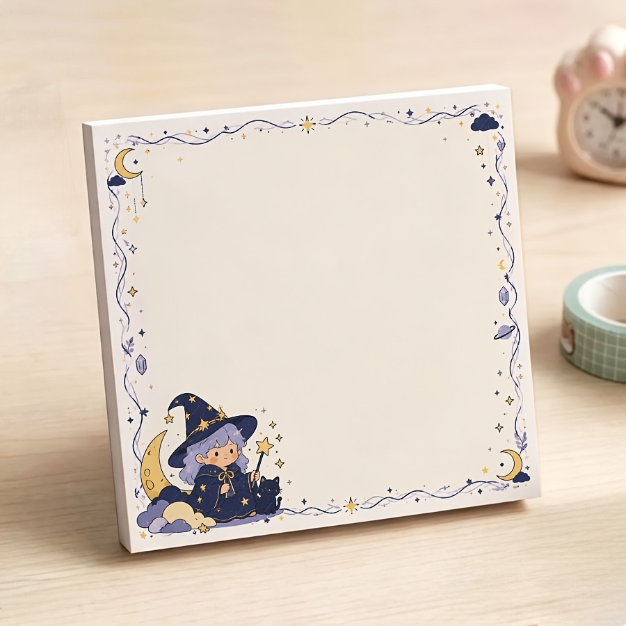 TEMU Cute And Black Cat Non-sticky Notepad, Kawaii Celestial Starry Tear-off Memo Pad, Blank Magic For Fall Desk Decor, School Supplies And Halloween