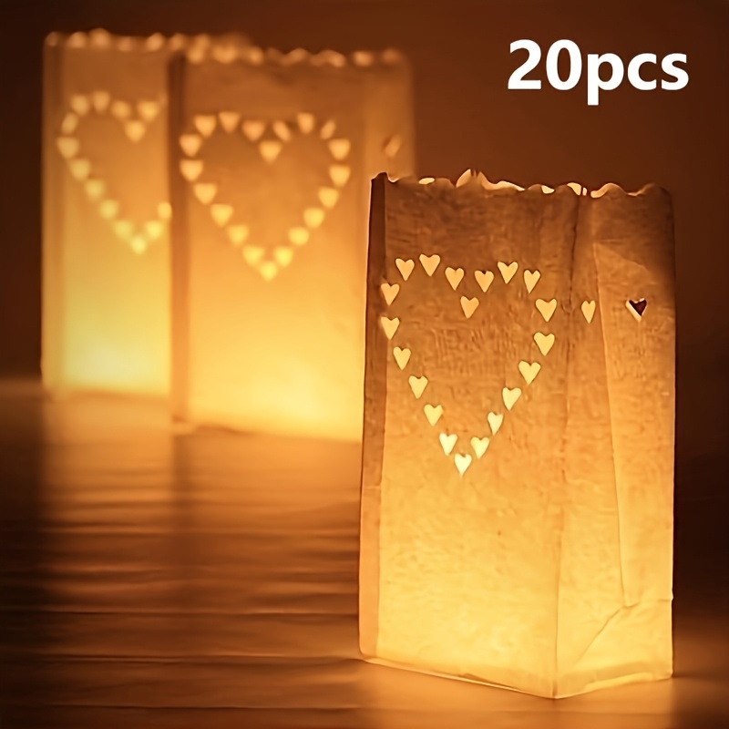 Image of 10/20pcs White Heart-patterned Fireproof Candle Lanterns - Suitable For Proposals, Weddings, Relationships, Valentine's Day, Christmas, And Parties