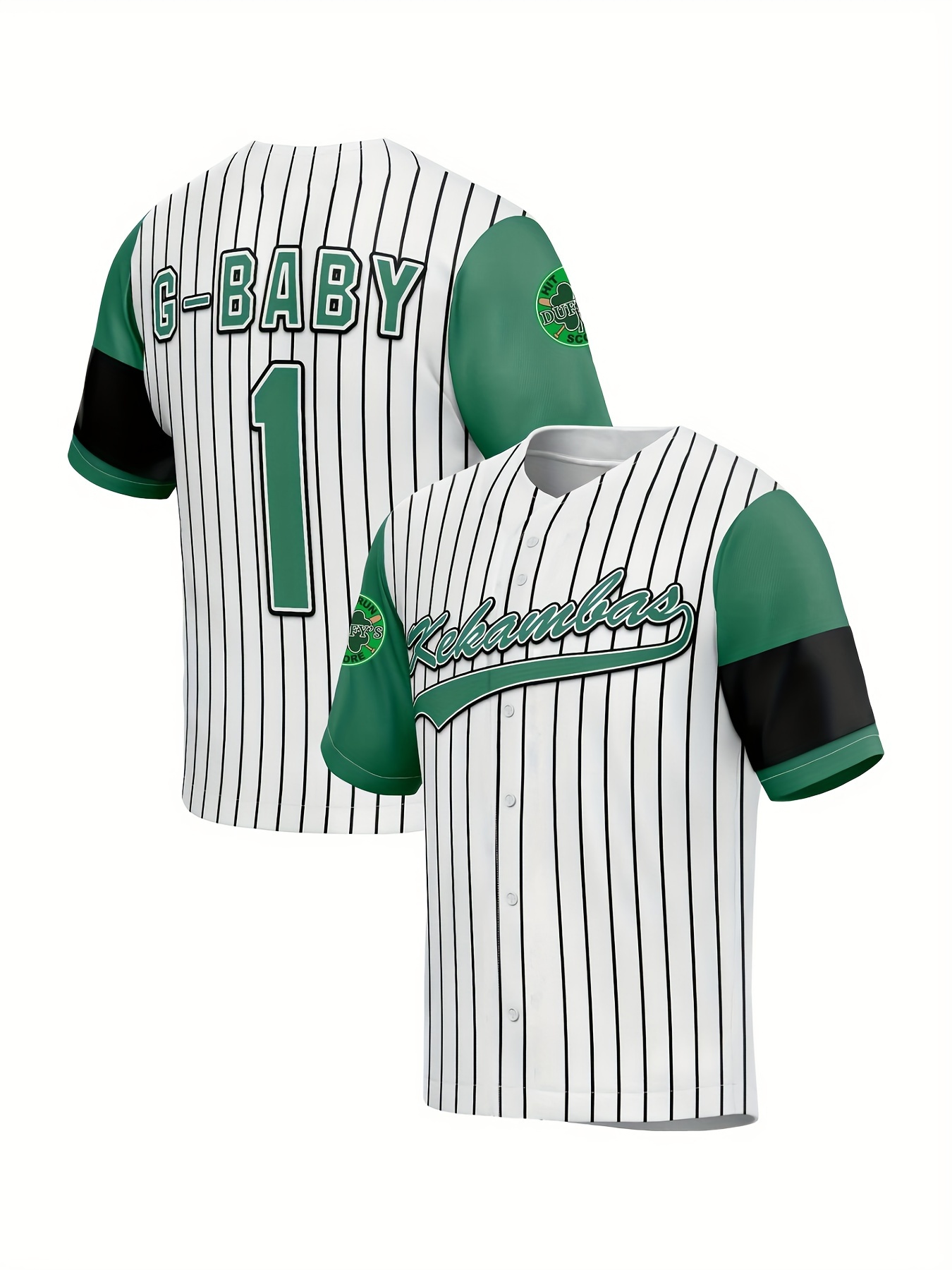 Camiseta de béisbol n.° 1 para hombre, informal, manga corta, con botones,  bordado, clásicos, saludo, uniformes deportivos verde oliva