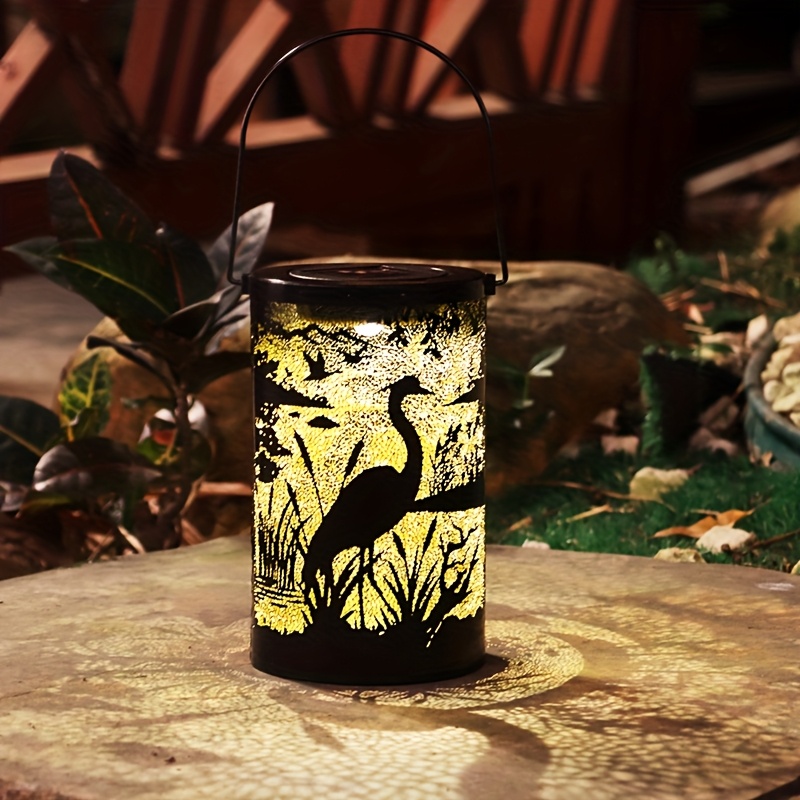 Image of 1 Flamingo Heron Solar Lantern, Outdoor Garden Decoration, Iron Projection Light, Hanging Light, Chandelier, Garden Landscape Light, Led Hand Light, Built-in 1.2v Rechargeable Battery, Ipx4