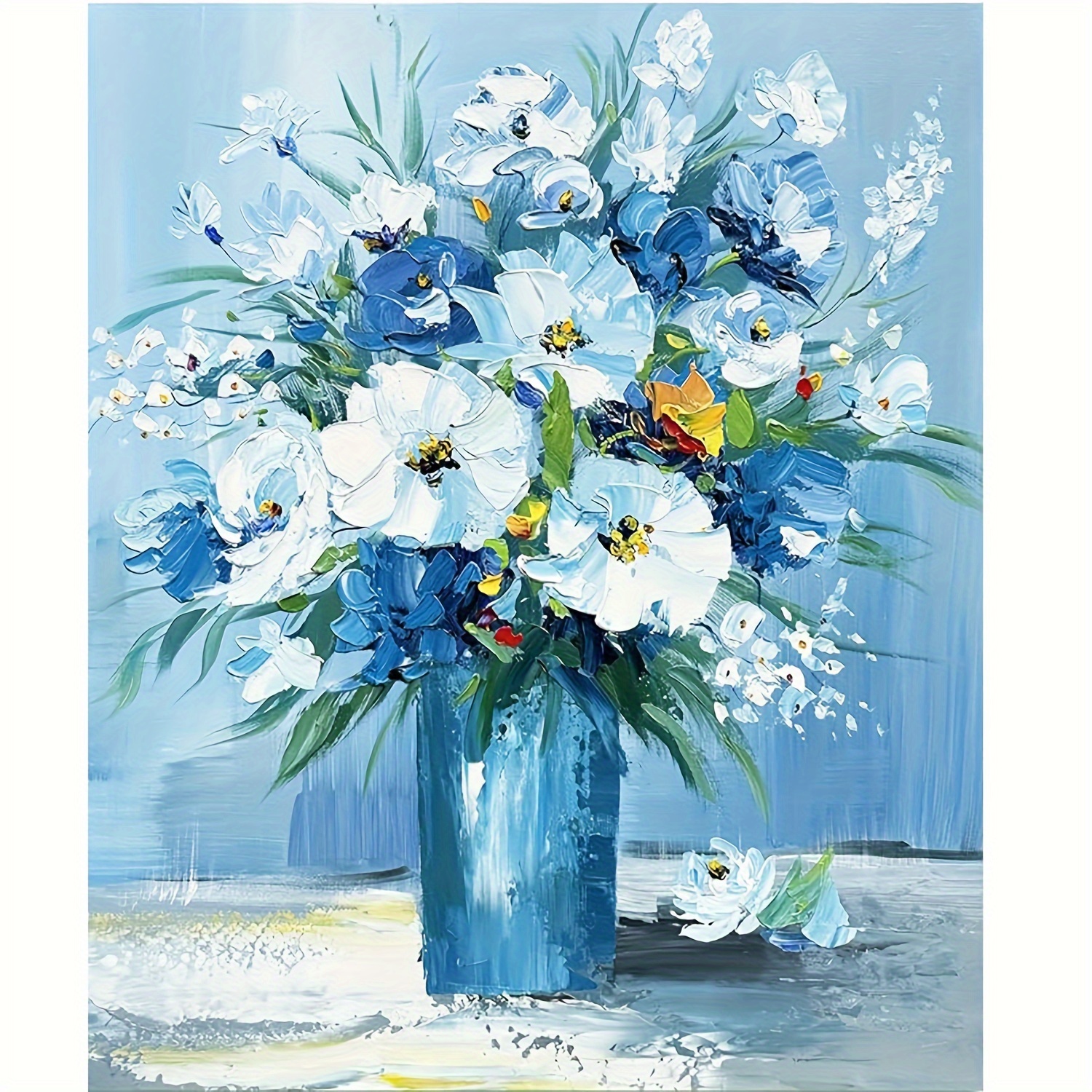 

1pc. Blue Flower Vase Wall Art Dining Room Hand Painted Oil Painting Canvas Printed Artwork For Bedroom Living Room Wall Decoration 12×16 Inch Frameless