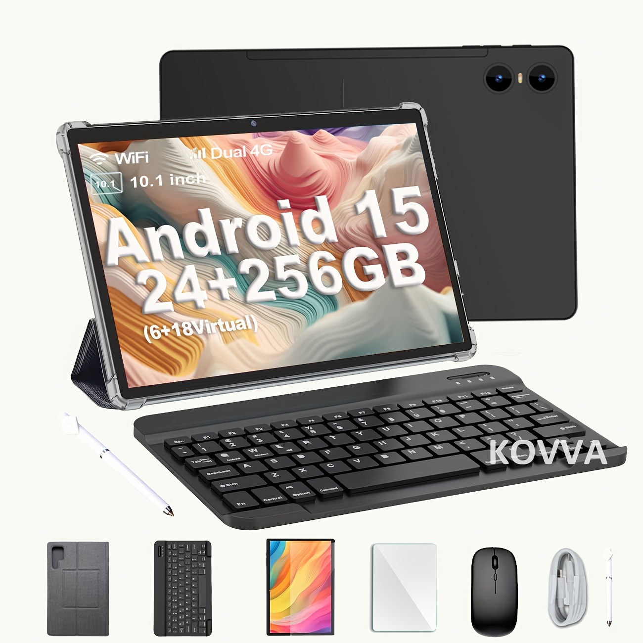 item picture   15 tablet 10 1 inch phone call tablets pc with   card 24gb   256gb rom storage hd touchscreen long lasting battery wireless gms wifi black tablet pad with keyboard stylus and protective case tablet pad