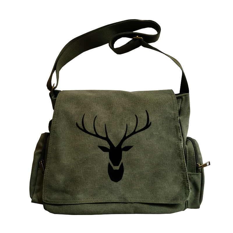 Image of Large Capacity Shoulder Bag, Retro Tote Crossbody Messenger Bag With Deer Head Print, Perfect For Occasions - Shopping, Traveling, Dining, And Gift-