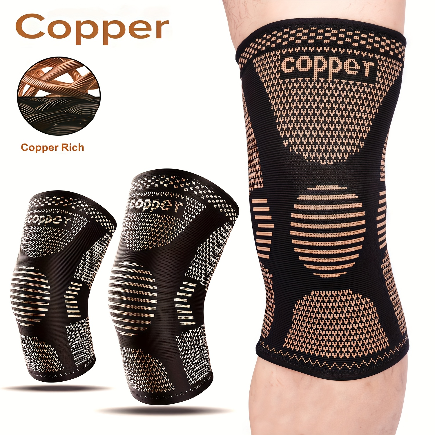 2pcs anti slip copper knee braces for workout running basketball knee compression leg sleeve for men women sports knee support