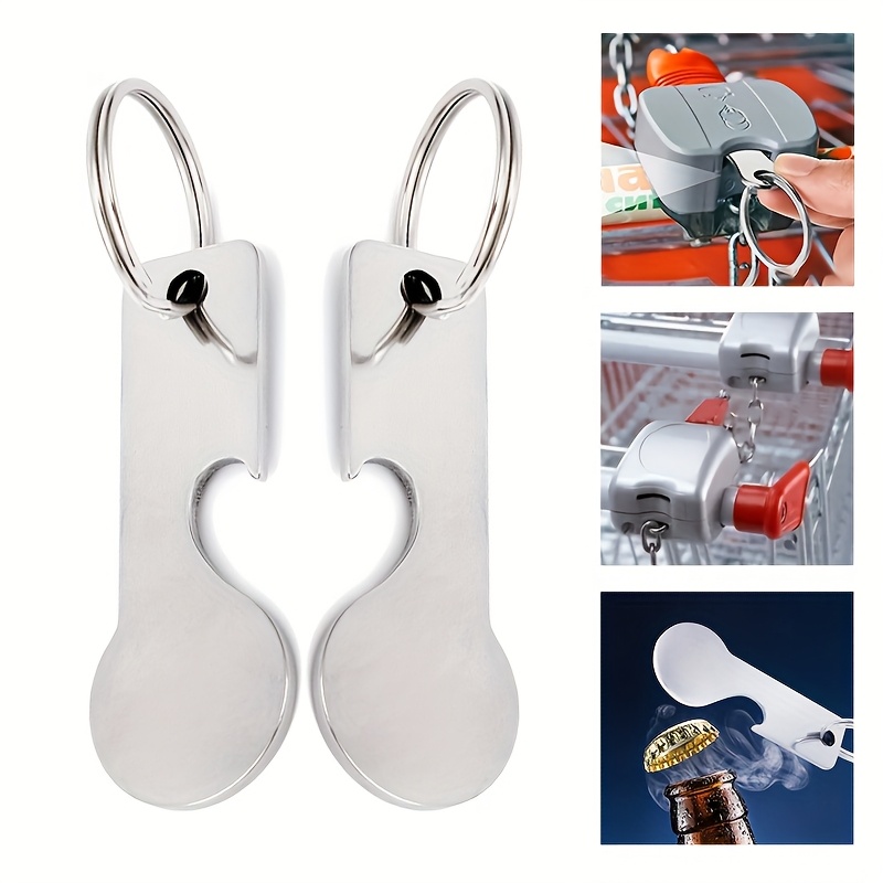 stainless steel shopping cart tokens durable keychain for easy trolley access bottle opener key pendant perfect gift for sports fans