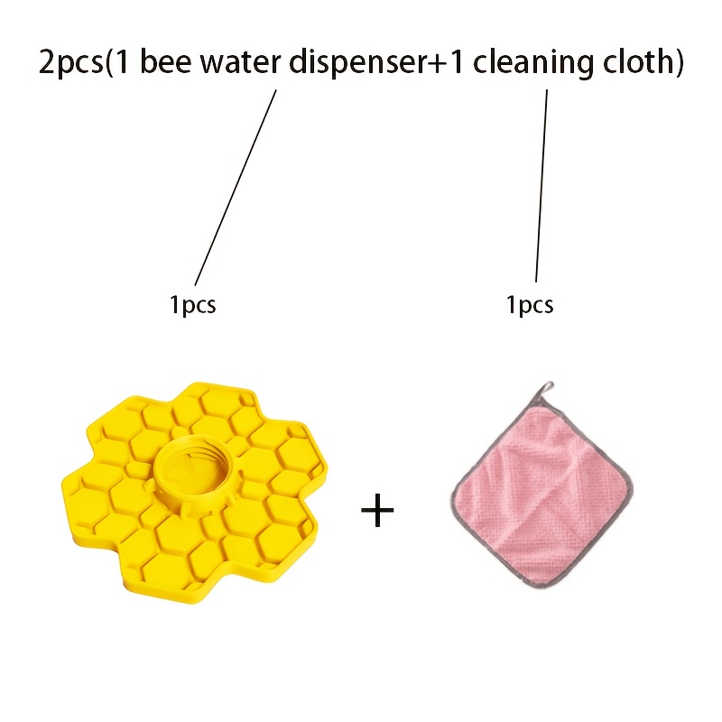 TEMU 2pcs(1 Bee Water Dispenser+1 Cleaning Cloth)honeycomb Water Dispenser, Suitable For Bees, Garden And Patio Feeder, Water Fountain With Perch For