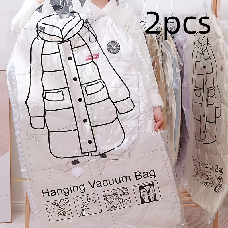 Image of 2pcs [5-hook Vacuum Bags] 5-hook Extra Large Hanging Vacuum Compression Storage Bags | Thickened Organizer Bags, Narrow Shape, No Electricity Needed, Garment Protection And Space Saving