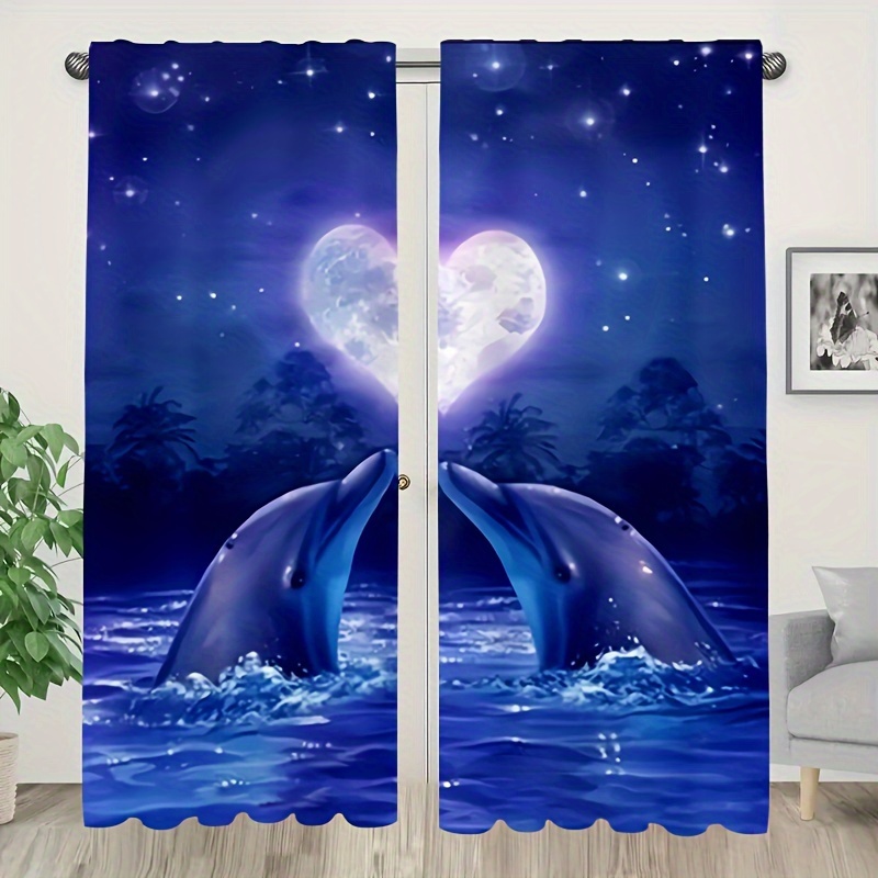 

2pcs Dolphin Pattern Curtains, Decorative Window Drapes, Window Treatments For Bedroom Living Room, Home Decoration, Room Decoration