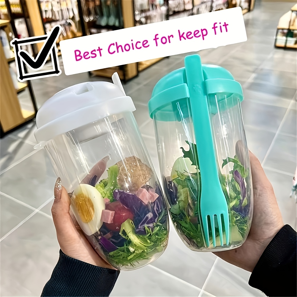 

1pc Leakproof Salad Cup With Dressing Holder And Fork, Bpa-free Pp Plastic, Portable Container With Lid, Ideal For Picnic, Lunch, , With Dressing Holder And Fork For Meals