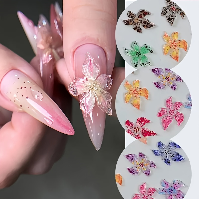 

50pcs Charmes d'Ongles Fleur 3D Kawaii - Hypoallergéniques, Couleurs Mélangées avec Strass en Cristal pour Décoration de Manucure de Luxe