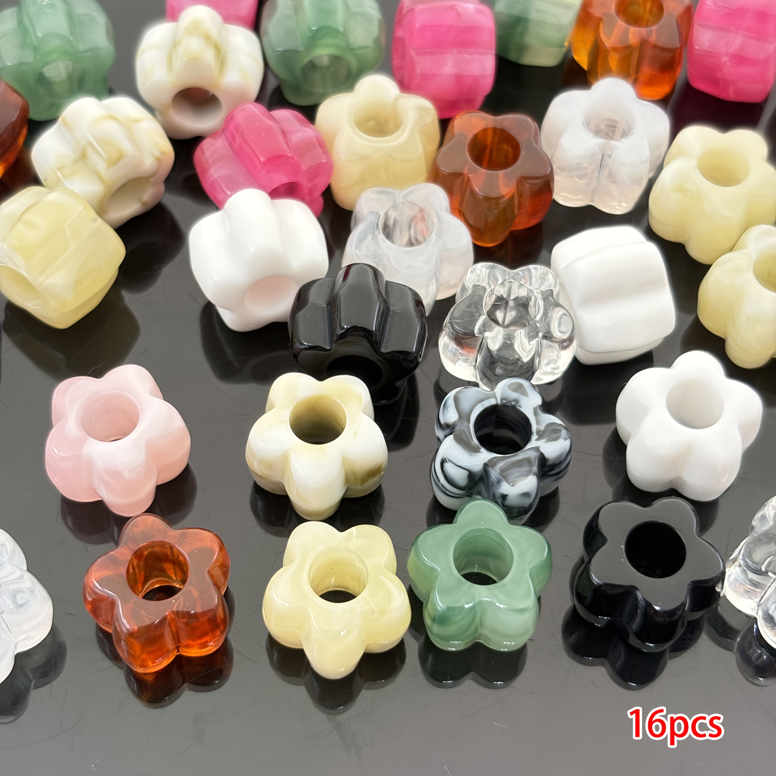 TEMU 16 piezas 10X14Mm Cuentas acrílicas multicolores multifacéticas con agujero grande - Cuentas decorativas con forma de para materiales hechos a -