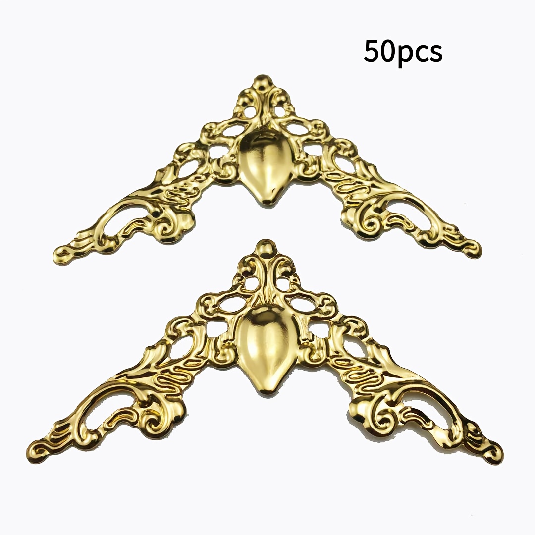 TEMU 50pcs Of Elegant Metal Corner Protectors - Hollow Triangular Design In Bronze And Silvery, Books, Gift Boxes, And Art, Furniture , Decorative