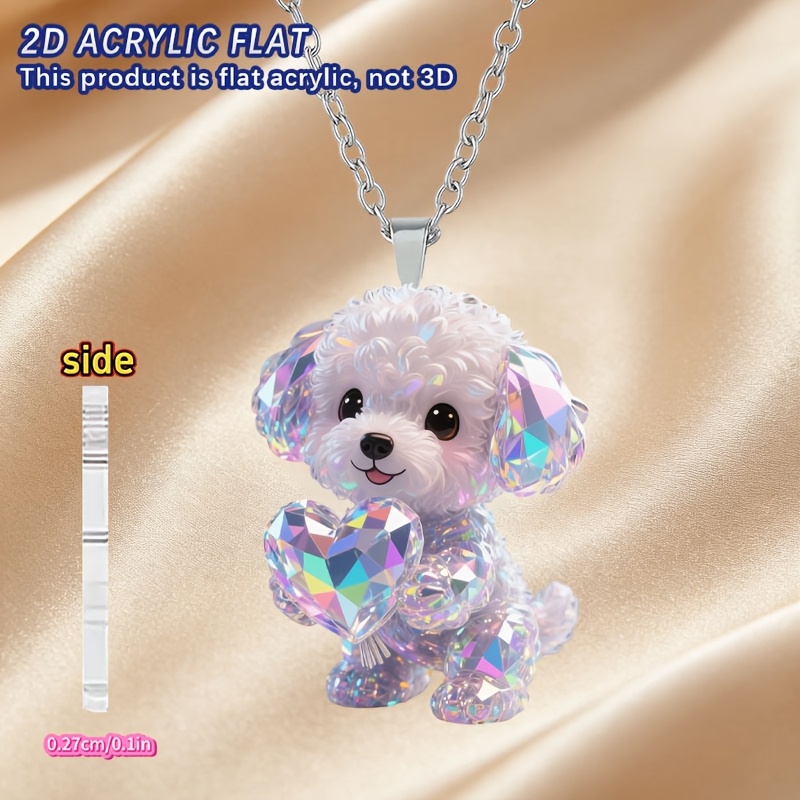 TEMU Plat 2D, [Plat 2D] 1 pièce Chiot Teddy tenant un cœur, Nouveau collier acrylique DIY pour femme, Chaîne de pull , idéal pour les fêtes