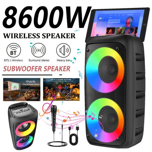 wireless speaker portable wireless karaoke speaker sleek compact high power subwoofer speaker with 1200mah battery supports tf card usb quality christmas atmosphere black abs material tabletop mount button control