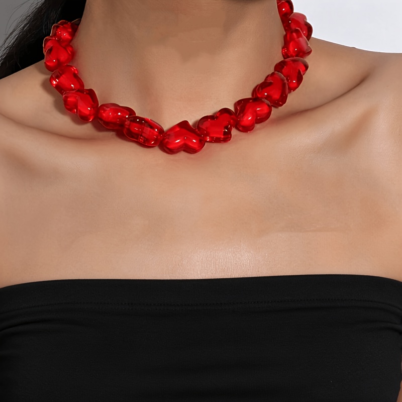 TEMU 1pc Red Heart Clasp Necklace, Fashionable And Exquisite Heart Pendant, Ideal Gift For On Holidays And Birthdays