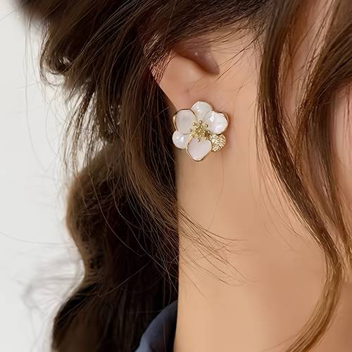 elegant french style stud earrings for women alloy with accents versatile design daily wear and parties novelty earrings
