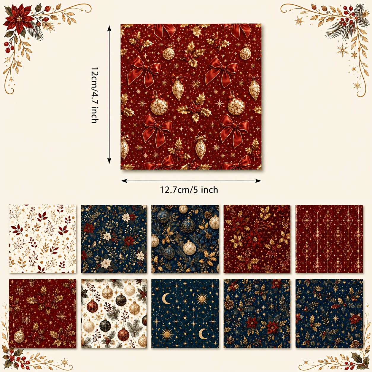 TEMU 20pcs Charm Pack Set, Christmas Printed Fabric Blocks, Handmade With And Texture Style Elements, 10 Designs Styles Of Polyester . Suitable For ,